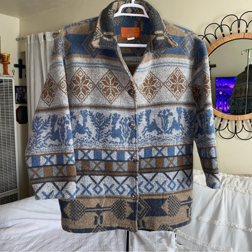 Vintage Wool Blend Barn Chore Coat Jacket Southwestern Aztec Size Large